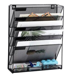 EASEPRES 5-Tier Wall File Organizer | Sturdy Metal Mesh | Black